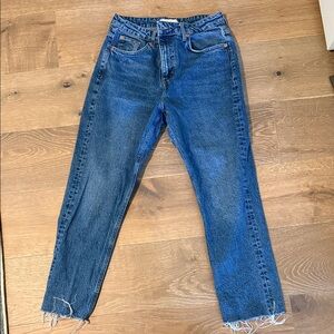 Topshop Distressed Blue Cropped straight Jeans women’s 8